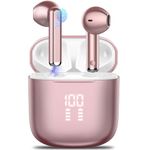 OYIB Wireless Earbuds, Bluetooth 5.3 Headphones in Ear with Stereo Sound, 4 ENC Noise Cancelling Mic Bluetooth Earbuds 25H Playtime, LED Display Wireless Earphones IP7 Waterproof, Rose Gold