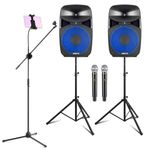 Vonyx VPS152A Home Karaoke System with Wireless Microphones, Bluetooth PA Speakers, Adjustable Stands & Tablet Holder - Complete Plug-and-Play Karaoke Kit for Adults & Family Parties