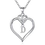 TINGN Heart Initial Necklaces for Women Teen Girls, Dainty Heart Initial D Pendant Necklace 14K White Gold Plated Heart Necklaces for Girlfriend Jewelry for Women Teen Girls Gifts for Mom Women