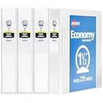 Avery Economy View 3 Ring Binder, 1.5 Inch, Round Ring, 2 Pockets, 275 Sheet Capacity, White, Pack of 4 (19201)