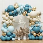 Blue Balloon Arch Kit, Bluey Balloon Garland - 131pcs Baby Blue, Blue White and Gold Balloons, Retro Blue Balloons for Baby Shower Decorations Boy, Blue Birthday Decorations, Graduation Space Party