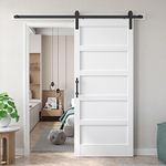 Fredbeck 36x84 inch White Barn Door with 6.6FT Sliding Door Hardware Kit Included & Handle,Solid,MDF,PVC Surface,DIY Assembly,5-Panel,Fit 33in-34in Opening