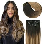 SURNEL Human Hair Clip in Extensions Double Weft Clip in Hair Extensions Off Black to Chocolate Brown and Caramel Blonde Balayage Hair Extensions 6pcs 20inch 120g (C#1B/4/27,20'')