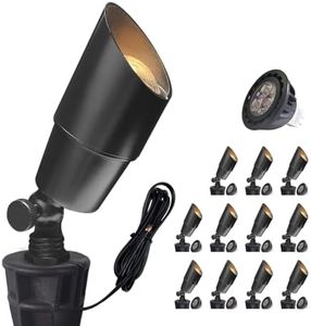 COLOER Brass Low Voltage Landscape Spotlight(Black) 12-Pack with 5W Aluminum Housing MR16 LED Bulb 2700K 450LM CRI85+,12V AC/DC Outdoor Uplighting, Directional Garden Patio Spot Up Light(101B-Black)