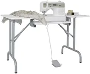 Sew Ready Folding Multipurpose Sewing Table - 47.5" W x 28" D Foldable White Hobby and Sewing Machine Table with Adjustable Shelf - Can Also Be Used as Computer Desk