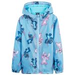 Disney Stitch Girls Raincoat - Waterproof Hooded Jacket for Kids 4-14 Years Fleece Lined - Stitch Gifts for Girls Teens (Blue, 9-10 Years)