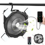 AGPTEK Rechargeable Outdoor Camping Fan - 8000mAh Battery Powered Tent Fan with LED Light & Hook, Portable for Picnics, BBQ, Fishing, Travel, Construction