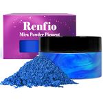 Renfio 100g Mica Powder Pigment, Metallic Natural Dye Mineral Pearl Shimmer Epoxy Resin Dye for Painting Soap Making Slime Bath Bombs 3.5 Oz - Blue