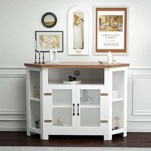 Visiblesser Corner TV Stand, Farmhouse Entertainment Center with Storage, Wood TV Stand for TV's up to 50", TV Console with Double Doors and Cabinets for Living Room