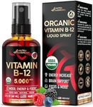 USDA Organic Vitamin B12 Spray - 5000 mcg Liquid Vegan Methylcobalamin - Energy Boost, Focus & Mood, Metabolism & Brain Health Support - Maximize Absorption - Made in USA - 2 Month Supply, 2 fl oz