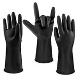 Discoball 3 Pairs Thickened Reusable Rubber Gloves, Large - Non-Slip, Black, Long-Cuffed, Household Waterproof for Dishwashing, Kitchen Cleaning, Gardening & Heavy Duty Rubber Gloves