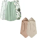 Yoofoss Baby Sleep Sack 0-6 Months Banana&Leaf&Green & Hooded Baby Towels Beige & Coffee