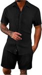 SMOWKLY Men's Shirt And Short Night Dress Set || Cotton Blend Top & Bottom Co-Ords Set || Half Sleave With Fancy Waffle Textured Design (1517_BK_XXL) Black