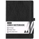 Notebook A4, Lined Notebook with 144 Pages Premium Paper, Hardcover, 8.35" X 11.45", Black