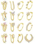 Milacolato 16PCS Fake Nose Rings Hoop for Women Dangling Nose Cuffs Cubic Zirconia Clip on Nose Ring Faux Nose Ring Nose Cuff Non Piercing Jewelry Set Gold