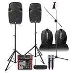 VONYX SPJ-1000ABT Professional Karaoke System with PDM-Y401 4-Channel Mixer, 10" Active Speakers, Bluetooth, Wireless Mics, UHF Receiver, Stands, Pro Pub Karaoke Machine Set