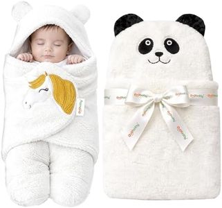 OYO BABY Newborn Baby Combo Pack | Hooded Sleeping Bag Wrapper & Baby Bath Towel | Premium Soft Flannel | Gentle on Baby Skin | Quick Dry & Absorbent | 0–12 Months | Panda & Unicorn White