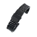 StrapHabit Beads of Rice Watch Bracelet Band Strap - Stainless Steel Vintage BOR 18mm 19mm 20mm 21mm 22mm 24mm (Black, 24mm)