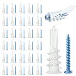 laffeya Self Drilling Plasterboard Fixings - 30 Plasterboard Screws, 30 Drywall Plastic Anchors, Self Drilling Drywall/Hollow-Wall Anchor Kit with Screws (60PCS)