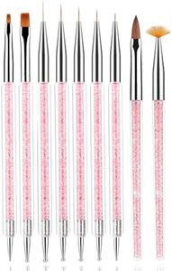 JASSINS Nail Art Brushes,9PCS Double Ended Nail Brush and Nail Dotting Pens,Shiny Handles Professional Nail Liner Painting Tool Brush for Home Use and Salon (PINK)
