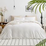 JELLYMONI Cream White 100% Washed Cotton Duvet Cover Set, 3 Pieces Luxury Soft Bedding Set with Zipper Closure. Solid Color Pattern Duvet Cover Cal-King Size(No Comforter)