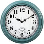 zyzamay 12 Inch Indoor Outdoor Clocks,Waterproof Wall Clock with Thermometer,Easy to Read,Non-Ticking Battery Operated Quality Quartz Clock, Decorative for Patio,Porch,Pool,Bathroom,Deck(Green)