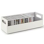Stock Your Home CD Storage Box, Organizer Shelf for Movie Cases, DVDs, Cassette Tape Display Stand, Disc Holder Can Store Up to 40 CDs, Faux Leather (White)