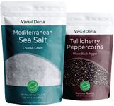 Viva Doria Black Tellicherry Peppercorns, Whole Black Pepper, 340 Grams and Mediterranean Sea Salt, Coarse Grain, 907 Grams For Grinder Refills