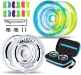 MAGICYOYO Pack of 2 Responsive Yoyos for Kids Beginners- K2 Crystal Dual Purpose Yoyo with Replacement Unresponsive Bearings Kit Advanced +12 Strings+1 Case(Crystal Blue Yellow+ White)