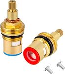 WDAFLG 2 Pcs Tap Valves Replacement, Universal Disc Cartridge Insert Faucet Valve Quarter Turn 1/2" Brass Ceramic Tap Valves Replacement with Screws for Bathroom Kitchen Tap (Blue & Red)