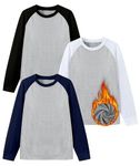 HIBETY Boy's 3 Pack Fleece Lined Long Sleeve Sweatshirts, UPF 50+ Sun Protection Athletic Shirts for Kids Heather Grey-Black/White/Navy-03-M