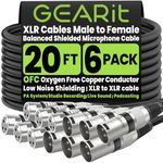 GEARit XLR Cables 20 ft 6 Pack, XLR Male to Female Microphone Cable, Balanced Shielded Mic Cable with Copper Conductors for Recording Studio, Podcast Setup, Stage Audio, Live Sound