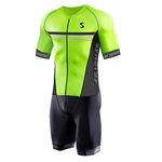 Synergy Cycling Skinsuit - Men's Pro Short Sleeve Tri Suit (Neon Lime/Steel, XX-Large)