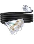 15Ft 12/3 Outdoor Extension Cord with 3-Outlets, Heavy Duty 12 Gauge 3 Prong Extension Cord Waterproof with Lighted end, 15A 12AWG 1875W SJTW, ETL Listed - Great for Garage, Garden and Home, Black