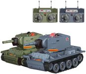 iREOGAME 1/64 Scale Remote Control Tank for Family, Mini RC Battle Tank with Infrared Combat Mode, Rotating Turret and Track Drive (Green) (Two)