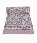 YUVANCRAFTS Indian Block Print Kantha Quilt Queen Size Kantha Throw Kantha Bedspread Blanket Cotton Bed Cover Vintage Quilt Boho Kantha Quilts Queen Size Quilt Blanket (Queen 90 X 108 Inch, Pink)
