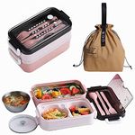 Vikuces Bento Box and Lunch Bag Kit for Kids, Adult Reusable Insulated Lunch Boxs Thermal Tote Bag, 2 Layer 1200ml Large Capacity Stainless Lunch Boxes for Work, School, Travel(Pink)