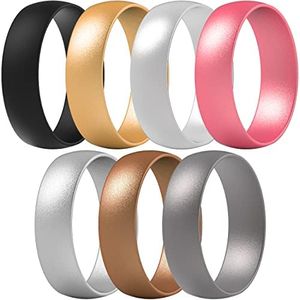 ThunderFit Silicone Band Rings, 7 Bands / 1 Band Wedding Bands for Men & Women 6mm Wide - 1.65mm Thick, 3.5 - 4 (15.40mm), Silicone