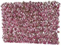 Expanding Trellis Willow Fence Screen Artificial Plant Leaves & Flowers Expandable Privacy for Garden Faux Fencing Panel, Decorative Artificial Hedges Outdoor 1M x 2M (Not expanded) (Purple)