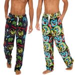 INSIGNIA 2 Pack Mens Fleece Check Pyjamas Lounge Pants Bottoms Gamer Style (Set 1, L)