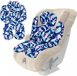 CHILDLIKE BEHAVIOR Infant Car Seat Insert - 16.1 x 28.3 inch Baby Head and Body Support for Stroller, Carriage, Highchair - Infant Padding Cushion Inserts -Dark Blue with Leaves & Flamingo Print