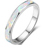 Stainless Steel Fire Opal Inaly Half Eternity Wedding Band Ring (Silver White, T)