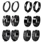 BESTEEL 6 Pairs Mens Earrings Hoops Huggies Earrings Set Stainless Steel Earrings Classic Small Hoop Earrings Helix Earrings Piercing Jewellery Sleeper Earrings Black Hoop Earrings for Men Women