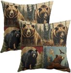 Granbey Rustic Bears Throw Pillow Covers - Wild Animal Pillow Covers 18x18 Inch Set of 2 Cabin Country Nature Bear Cushion Covers for Home Sofa Couch Living Room Car