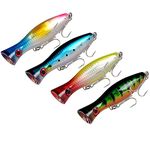 GudGmtoy 4pcs Floating Fishing Lures Large Popper Lure Topwater Fishing Bait Saltwater Artificial Hard Lures Bass Tuna Popper Lures for Seabass, Pike, Perch Blue Green-Laser