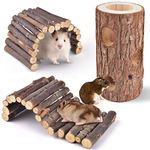 Bissap Hamster Chew Toys, Natural Wooden Ladder Bridge and Forest Hollow Tree Trunk Exercise Hamster Hideout Tunnel Tube for Dwarf Syrian Hamsters Mice Gerbils Climbing Toy - 3PCS