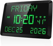 Raynic Day Clock, 11.5" Large Display Calendar Clock with Day and Date, Indoor Temperature, Adjustable Brightness, Snooze,12/24H, DST for Home, Office, Elderly