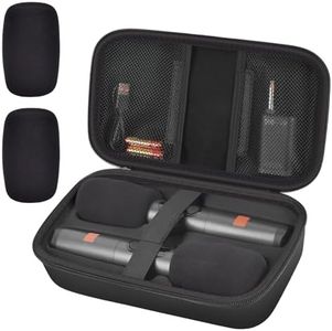 Wireless Microphone Case for JBL PartyBox & Two Mic System, Shockproof Karaoke Microphones Travel Storage Box with Mic Foam Cover, Holds 2 Mics, Receivers, Adapters, AA Batteries - Full Black