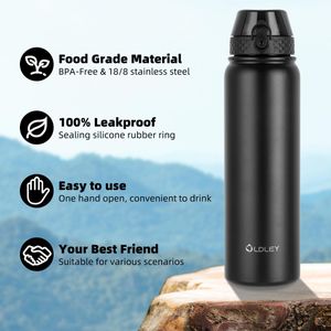 OLDLEY 1L Stainless Steel Water Bottle – Vacuum Insulated, Leakproof, Black