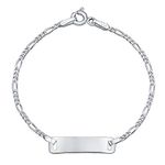 Customized Thin Danity Identification ID Bracelet Figaro Personalized Name Plated Wrist 7 Inch For Women Teens .925 Sterling Silver